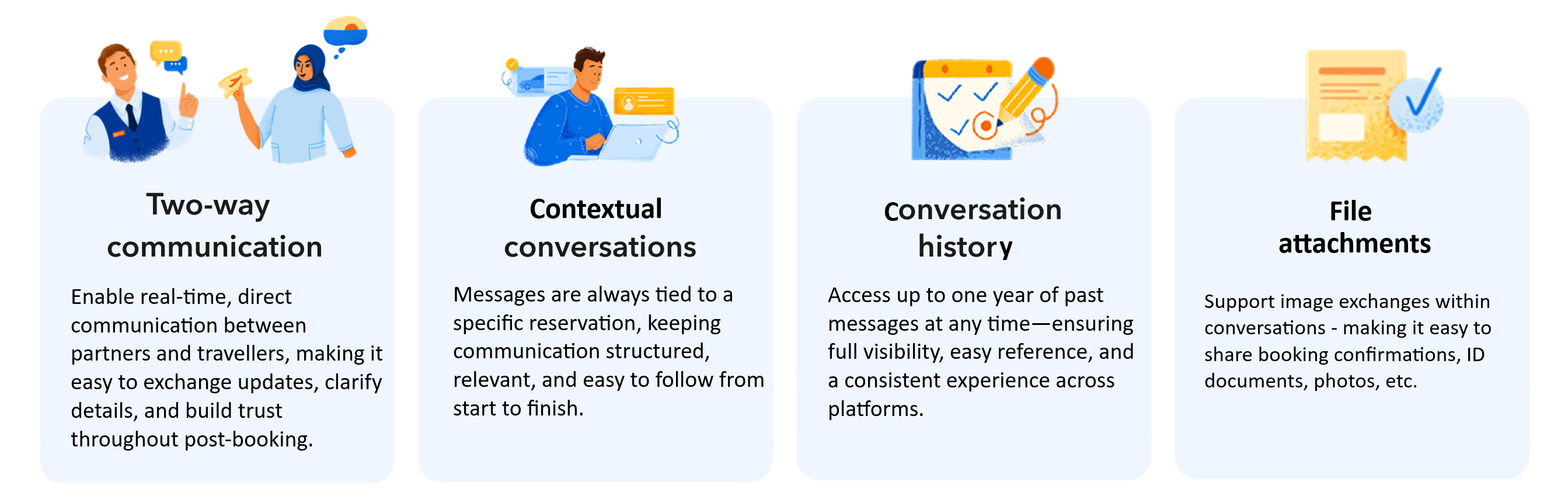 Capabilities of Messaging API includes two way communication, contextual conversations, conversation history and file attachments